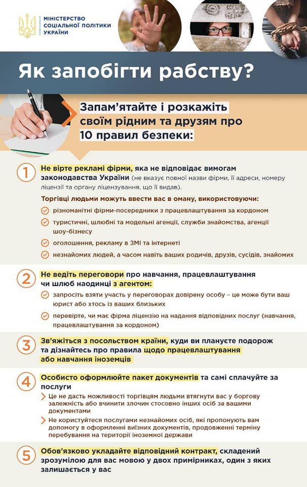 Як запобігти рабству?Запам'ятайте і розкажіть своїм рідним та друзям про 10 правил безпеки