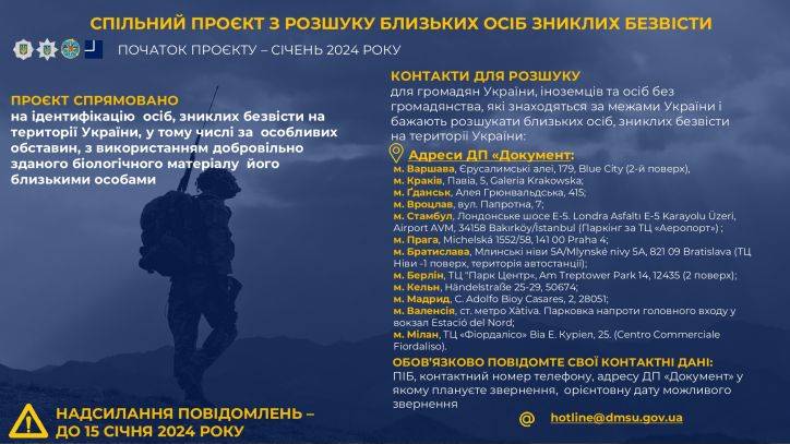 Українці за кордоном можуть записатися онлайн на здачу ДНК для пошуку рідних, що зникли безвісти