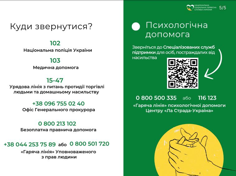 Інфографіка з контактами служб, які надають допомогу постраждалим від сексуального насильства