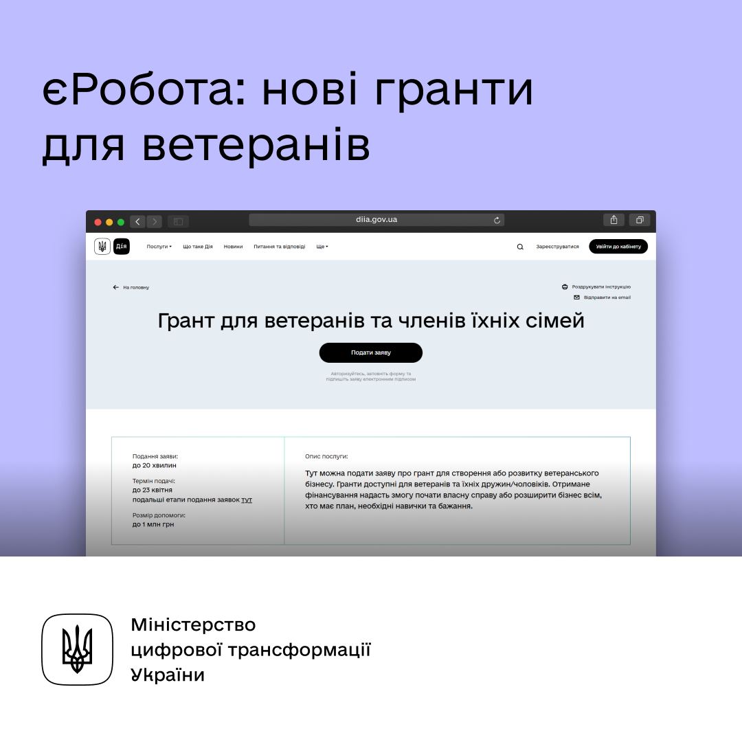 єРобота: нові гранти на старт чи розвиток бізнесу для ветеранів, - Мінцифра