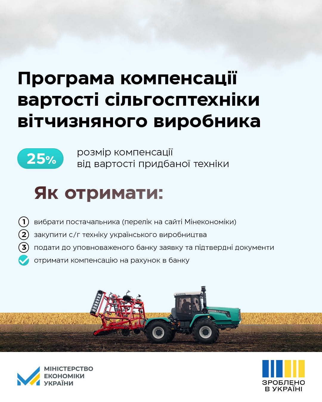 інфографіка про програму компенсації вартості сільгосптехніки вітчизняного виробника 