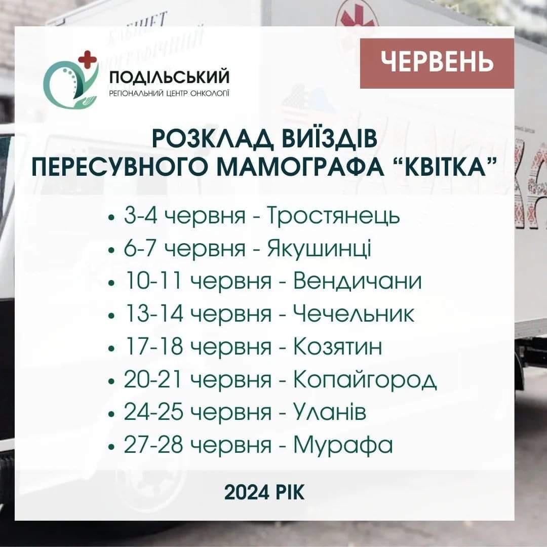 розклад виїздів пересувного мамографа "Квітка"