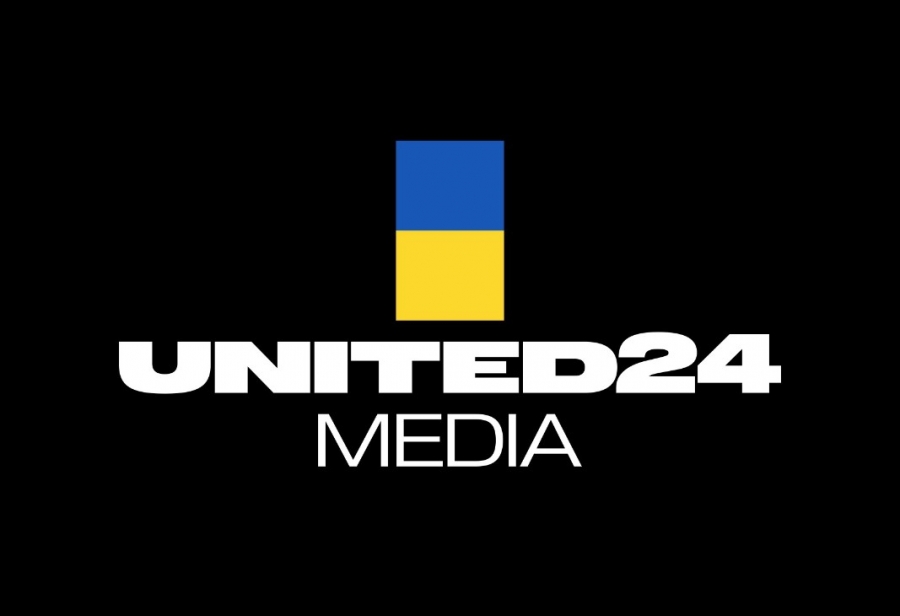 логотип UNITED 24 MEDIA на чорному фоні 