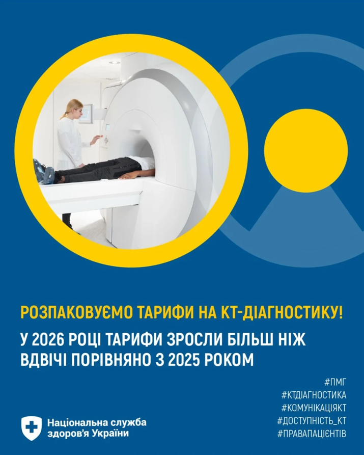 фото картки з написом: Розпаковуємо тарифи на КТ-діагностику!