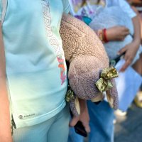Дівчинка тримає у руках м'яку іграшку